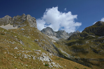 Landscape of mountain range in Durmitor National Park in Montenegro