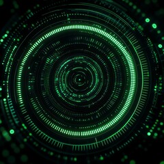 Abstract green digital technology background with circular patterns, glowing lines and circular waves, representing data flow, innovation, and modern design elements for various projects
