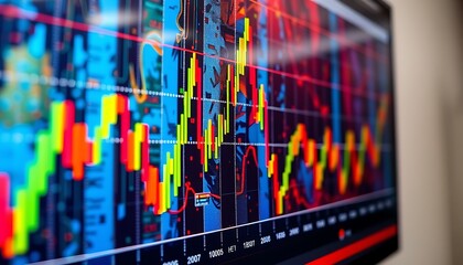 The screen&rsquo;s vibrant colors and the detailed textures screen displaying abstract economic chart.	