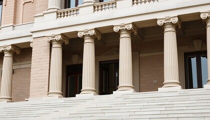 Fototapeta premium Stone pillars row and stairs detail. Classical building facade.