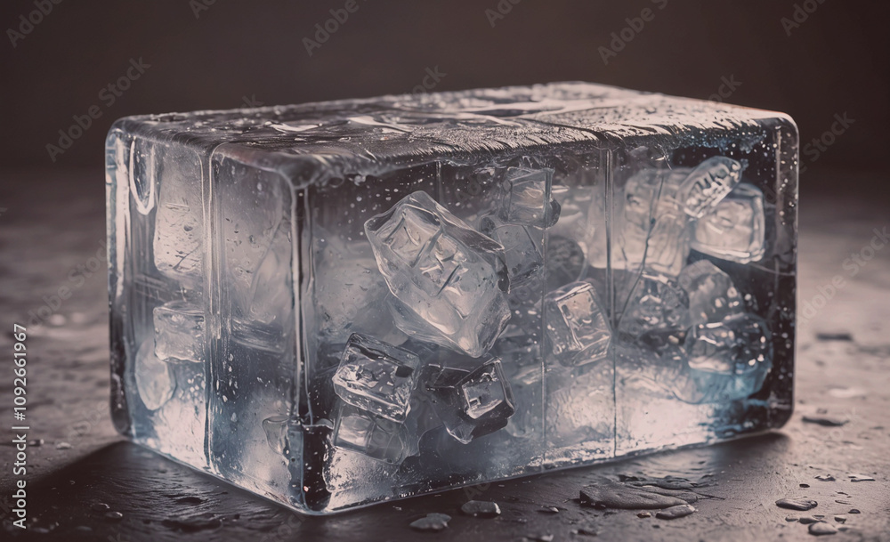 Leinwandbilder Cube of ice with many ice cubes inside it. The ice cubes are all different sizes