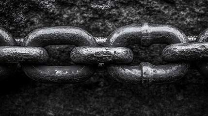 Close-up of a Weathered Black Metal Chain Against a Dark Background