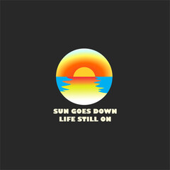 sunset vector art illustration logo design of sun and ocean