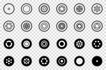 Gears icon set. Setting gears icon. Collection of mechanical cogwheels. Vector illustration with black sprocket sign icons design element.