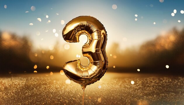  Number 3 golden balloons with copy space 