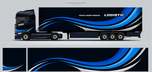 Vector truck trailer livery design template. Truck Cargo delivering vehicle paintjob. Mock up and design on separate layers vector files. © liveryworks