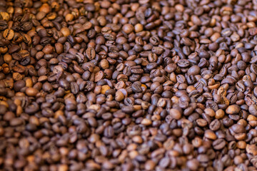 Close-up view of roasted coffee beans texture background