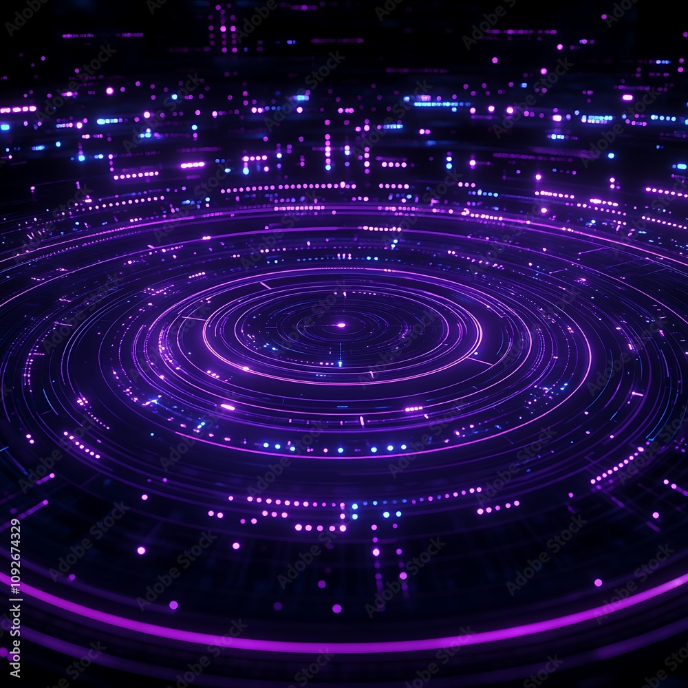 Poster vibrant abstract background with neon lights and circular patterns representing digital technology a