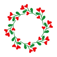 Ilustración para decoración primaveral. Banner con marco circular con ramas con corazones para tarjetas y felicitaciones de San Valentín