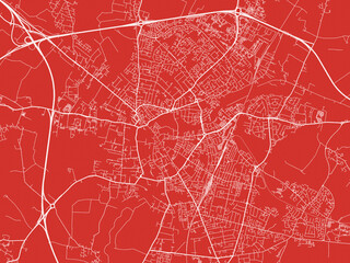 Christmas Map of Cambridge, United Kingdom in Snowy White on Festive Red Background.