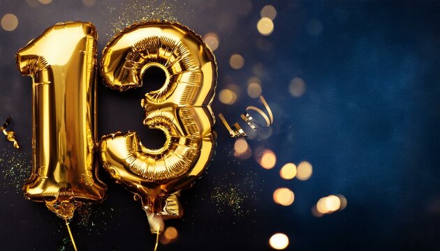  Number 13 golden balloons with copy space 