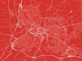 Christmas Map of Ipswich, United Kingdom in Snowy White on Festive Red Background.