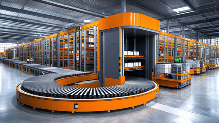 Automated conveyor system enhancing efficiency in multilayered warehouse industrial environment high fidelity viewpoint