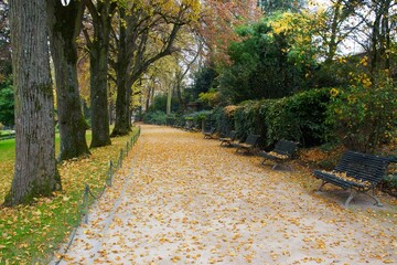 Alignement bancs parc