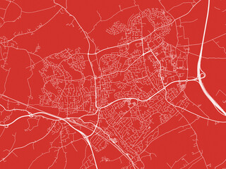 Christmas Map of Hemel Hempstead, United Kingdom in Snowy White on Festive Red Background.