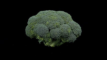 Close-up Studio Shot of a Fresh Broccoli Head Against a Black Background