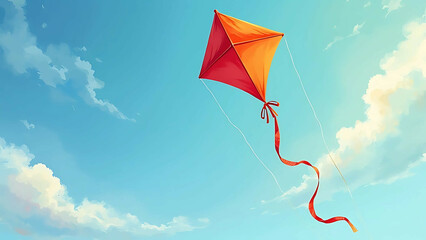 A kite flying high in the sky, viewed from below, with a clear sky