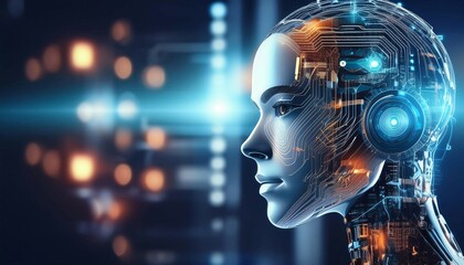 Artificial intelligence robot with circuitry, symbolizing technology, innovation, and future.