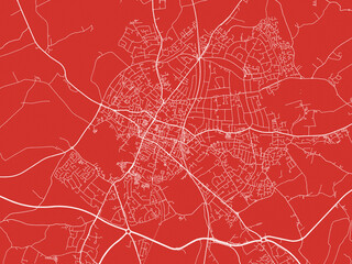 Christmas Map of St Albans, United Kingdom in Snowy White on Festive Red Background.