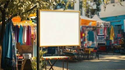 Obraz premium Blank advertising billboard mockup in vibrant outdoor urban market setting