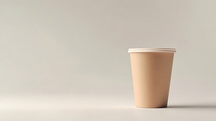 Beige Paper Cup with White Lid on Light Background