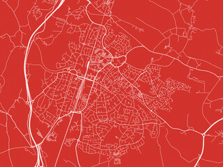 Christmas Map of Welwyn Garden City, United Kingdom in Snowy White on Festive Red Background.