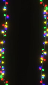 Abstract 3D vertical phone winter backgrounds neon RGB led Merry Christmas lights bulb frame border event festive greeting card blank space glitter Happy New Year Navidad loop animation social media