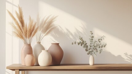 Fototapeta premium A collection of ceramic vases in varying sizes and earth tones