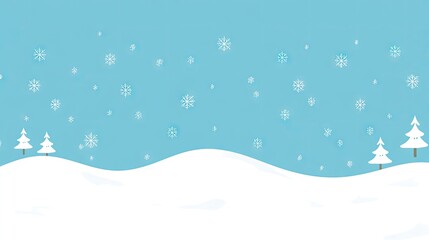 A scenic winter landscape featuring fluffy snowdrifts, silver snowflakes, and sparkling snowflakes falling against a blue background.