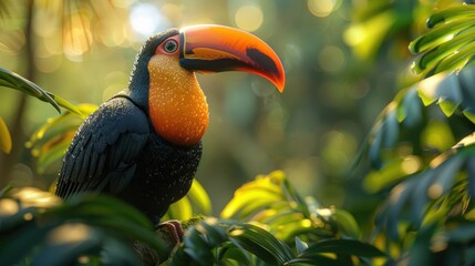 Fototapeta premium Toucan bird in lush jungle wildlife photography tropical environment close-up view