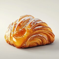Glazed custard Danish bun on a white background.