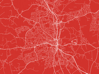 Christmas Map of Chesterfield, United Kingdom in Snowy White on Festive Red Background.