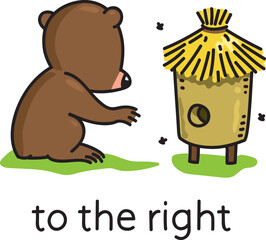 Preposition. Bear to the right of the beehive