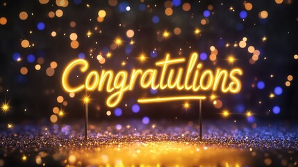 A neon sign with the word "Congratulations" on a wood panel background.