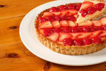 strawberry  flan on plate