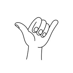 Vector simple linear illustration, hand poster, logo, print design template, hand drawn surfer gesture in minimal modern art style