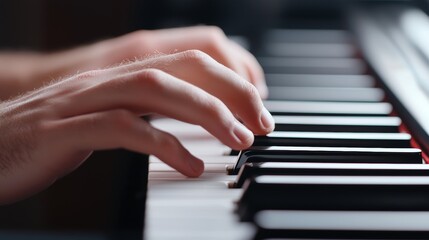 Fototapeta premium A close-up of hands playing piano keys, capturing the elegance and skill involved in music performance.