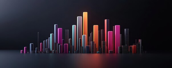 Obraz premium Dynamic data visualization vertical bar charts modern workspace graphic design digital environment vibrant gradient colors