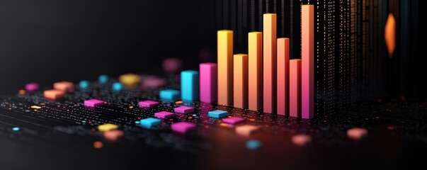 Obraz premium Dynamic data visualization vertical bar charts digital space graphical content night environment glowing gradient colors concept