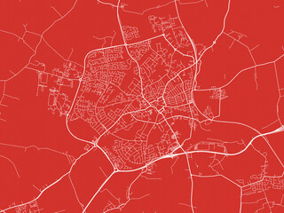 Christmas Map of Wellingborough, United Kingdom in Snowy White on Festive Red Background.
