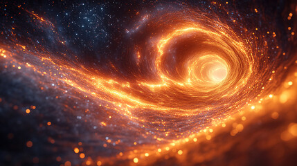 Swirling cosmos of glowing energy in a vibrant galaxy featuring bright stars and fiery elements. Generative AI