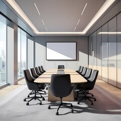 Professional Conference Room, Spacious Design, Screen, Panoramic View, Generative AI