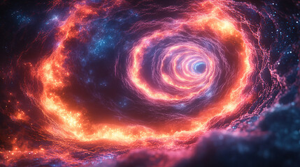 Obraz premium Vibrant swirling galaxy showcasing cosmic energy and colorful light in the vastness of space. Generative AI