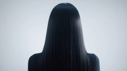 Fototapeta premium Beautiful model girl with Black hair strand,silky healthy Long ponytail hair strand,Brunette Girl Long Hair with smooth,Keratin straightening,Treatment,straight long hair,procedures,Smooth hairstyle.