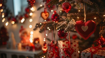 Whimsical Valentine's Day Tree with Heart-Shaped Decorations
