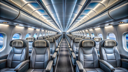 Obraz premium Interior of airplane with empty seats. View from the airplane window.