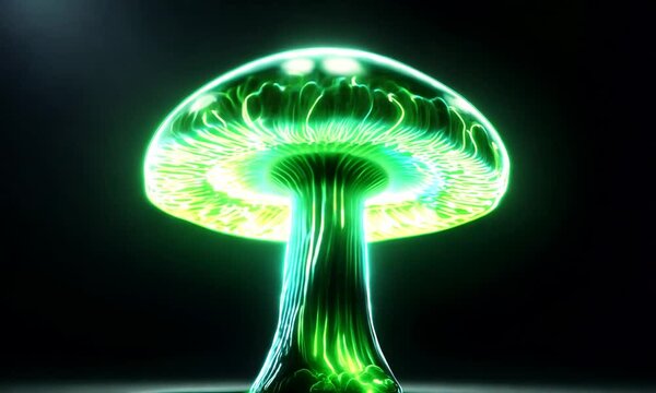 Uranium glass mushroom on black background	