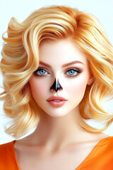 Fototapeta premium A blonde woman with a fake nose on her face