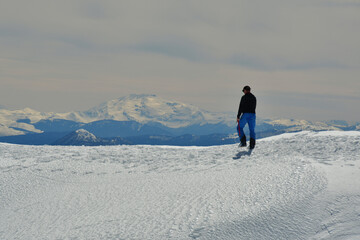 Mountaineer on Villarrica Vulcano Chile winter Ski ascent