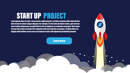 Fototapeta premium Rocket flying over cloud,Rocket launch. Business startup concept. 